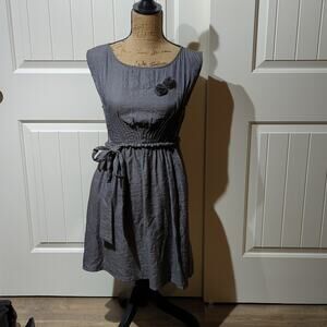 Ya Los Angeles Gray Rosette Braided Trim Side Zip Scoop Neck Dress Women's Sz S